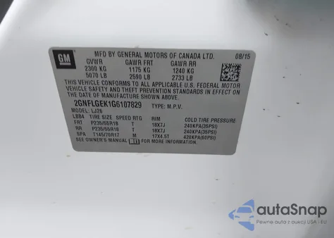 2016 Chevrolet Equinox Ltz from USA, damaged, VIN 2GNFLGEK1G6107829